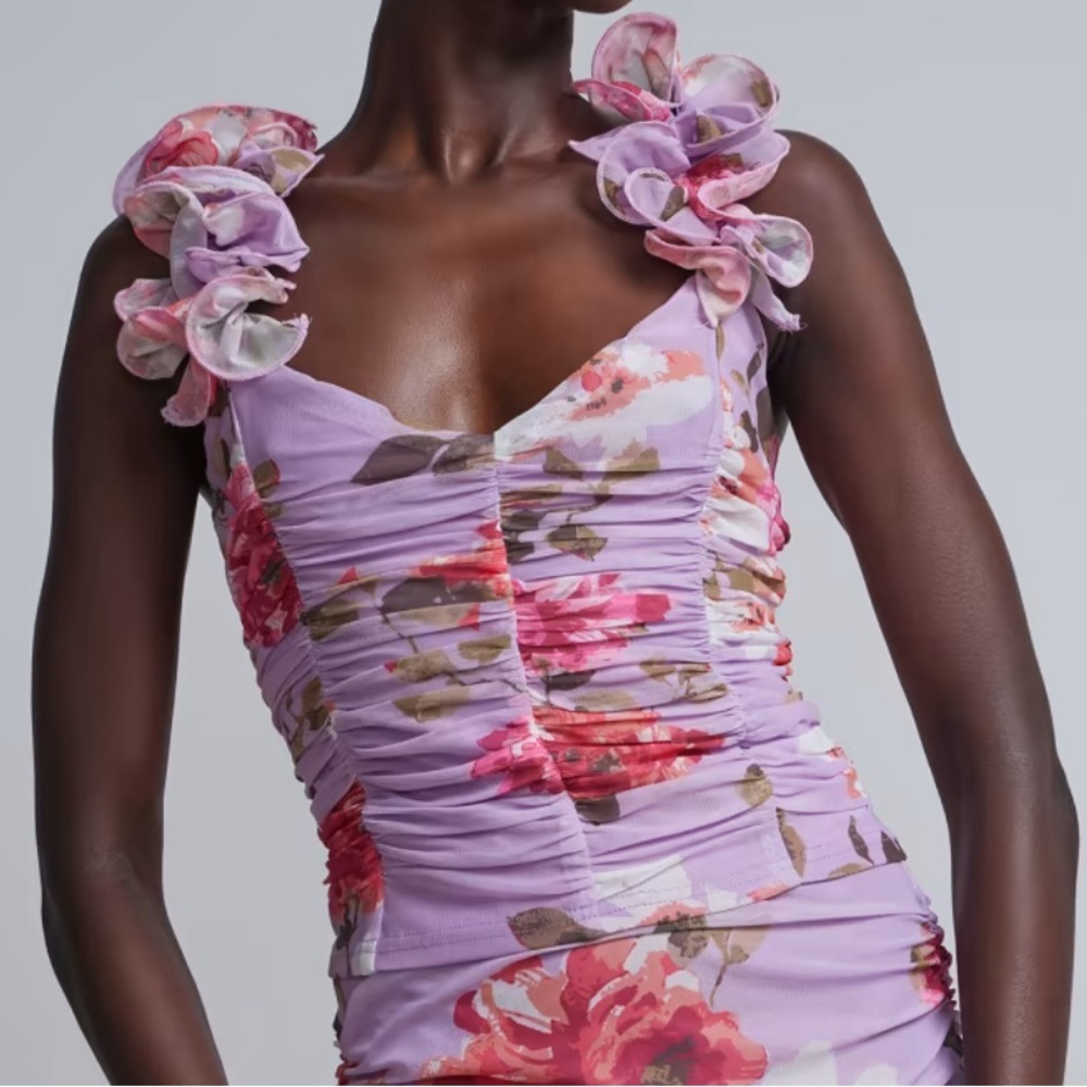Floral-Print Organza Ruffle-Strap Top NWT Size XL